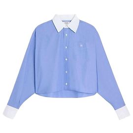 Céline Camicia Crop in Popeline di Cotone Blu Blu