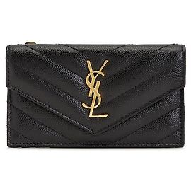 Saint Laurent Cassandra Matelassé Fragmant Women's Card Wallet Black