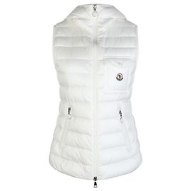 Moncler Chaleco de plumón con capucha para mujer Gligos Cream Plata