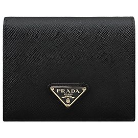 Prada Saffiano Triangle Wallet Black QHH Black