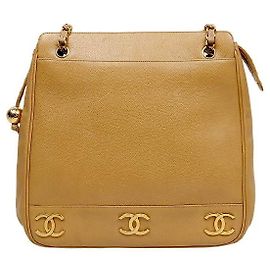 Chanel Bolsa de Ombro Triple CC Chain em couro caviar bege Marrom
