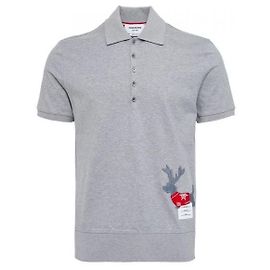 Thom Browne Polo de manga corta en jersey de algodón Castaño
