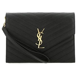 Saint Laurent Clutch Envelope Matelassê Dourada Preto