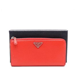 Prada Vitello Move Zip Long Wallet with Gold Logo Red