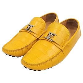 Louis Vuitton Mocassins Driver de Crocodilo Dourado