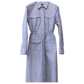 Prada Vestido camisa de algodón chambray con logotipo bordado Blue Azul