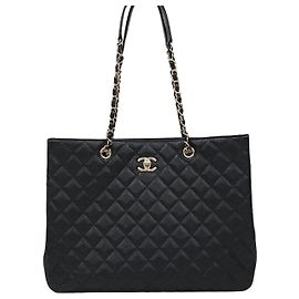 Chanel Bolsa de Ombro Shopper Timeless Caviar com Chip Prata