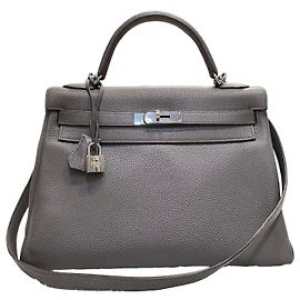 Hermès Kelly Epsom Silver Stamp Braun