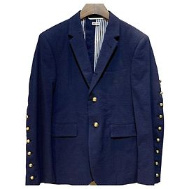 Thom Browne Rare Emotions Seersucker Anchor Button Blazer Navy Blue