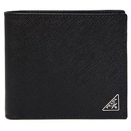 Prada Saffiano Leather Metal Accent Men's Wallet Black