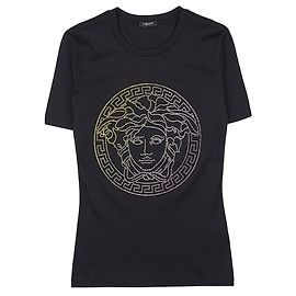 Versace T-Shirt mit Medusa-Kristall-Logo Schwarz