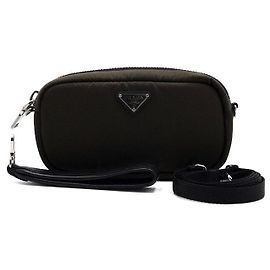 Prada Borsa a tracolla unisex in nylon kaki Nero