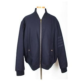 Thom Browne Cashmere Asymmetric Stripe Bomber Jacket Padding Black