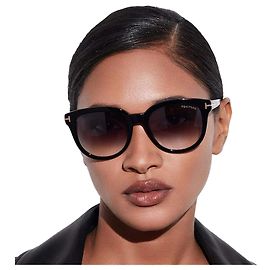 Tom Ford Sunglasses OLIVIA Black Acetate Round Red