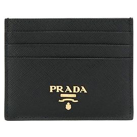 Prada Tarjetero Saffiano Gold Logo QWA Negro