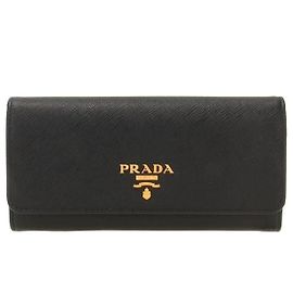 Prada Saffiano Metal Flap Long Wallet stamp: QWA Black