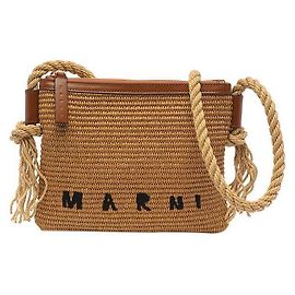 Marni Logo Raffia Shoulder/Crossbody Bag Orange