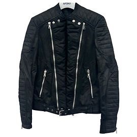 Balmain Giacca in pelle con dettagli zip Nero