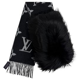 Stola Louis Vuitton in cashmere nero e pelliccia di volpe Nero