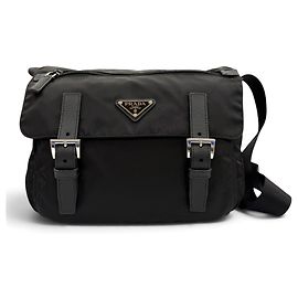 Bolsa de Ombro Prada 1BD953 Re-Nylon com Placa de Logotipo Triangular Preto