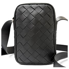 Bottega Veneta Leather Intrecciato Phone Pouch Shoulder Bag Black