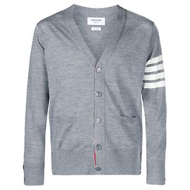 Thom Browne Feiner Merinowoll-Cardigan mit V-Ausschnitt Hellgrau Weiß