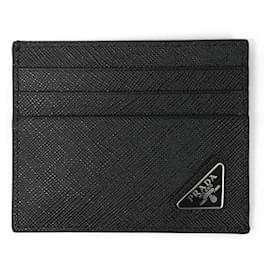 Prada Triangle Logo Saffiano Card Holder Wallet Black