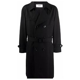 Céline Oversized Wool Long Trench Coat Black Black