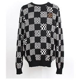 Louis Vuitton Distorted Damier Rundhals-Strickpullover XL Schwarz