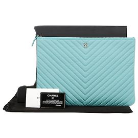 Chanel Caviar Classic Large Clutch Blue