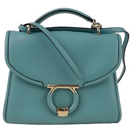 Salvatore Ferragamo Gancini Margo Tote Shoulder Bag Blue