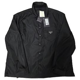 Prada Triangle Logo Nylon Shirt Jacket Black Black