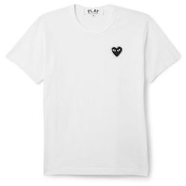 Comme Des Garcons Kurzarm-T-Shirt mit Strass-Herz-Patch Weiß