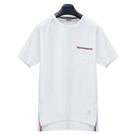 Thom Browne Medium Weight Jersey Cotton T-Shirt with Pocket Trimming Silvery
