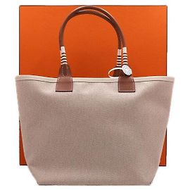 Hermès Steeple Canvas Tote Bag Ecru Weiß