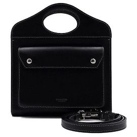 Burberry Mini borsa tote in pelle nera con tasca e borsa a tracolla crossbody Nero