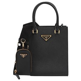 Prada Bolso Tote pequeño de piel Saffiano con logotipo triangular Negro Negro