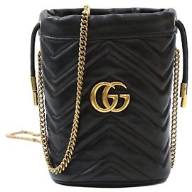 Gucci Mini Borsa Secchiello GG Marmont Nero Oro Nero
