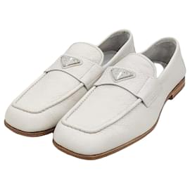 Prada Triangle Logo Leather Loafer Silvery