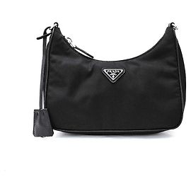 Prada Borsa hobo in Re Nylon con tracolla a catena Nero