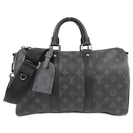 Louis Vuitton Monogram Eclipse Keepall Bandoulière 35cm Boston Bag Black