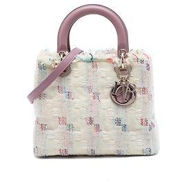 Dior White Medium Tweed Lady Dior Blanc
