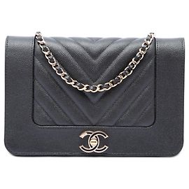 Chanel Black Chevron Caviar Mademoiselle Wallet On Chain Noir