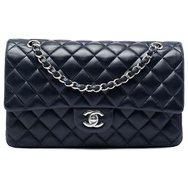 Chanel Blue Medium Classic Lambskin Double Flap Blu Blu navy