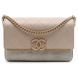 Chanel Beige Small CC Stitched Caviar and Suede Lady Coco Flap Beige