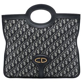 Dior Blue Oblique Canvas Fold Over Clutch Blue Navy blue