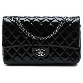Chanel Black Medium Classic Patent Double Flap Noir