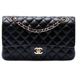 Chanel Black Medium Classic Lambskin Double Flap Nero