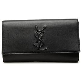 Clutch Saint Laurent Belle De Jour Large in pelle di vitello nera con monogramma Nero