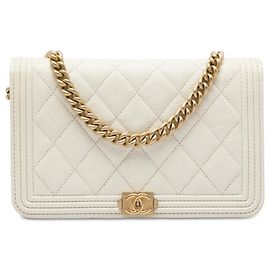 Chanel White Quilted Caviar Boy Wallet on Chain Weiß Roh
